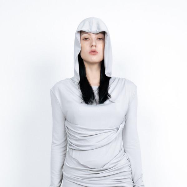 DRAPED TWIST HOODIE(LIGHT GREY)