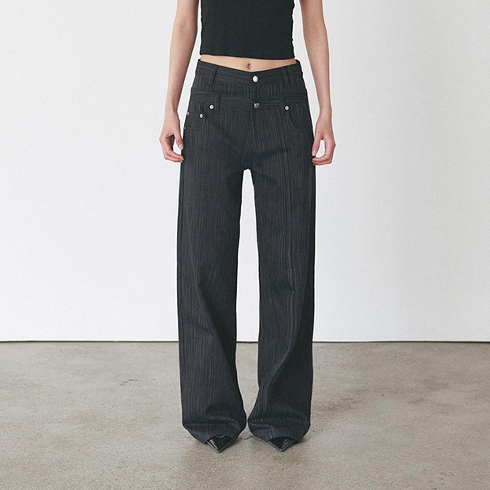 DOUBLE WAIST PANTS - BLACK STRIPE