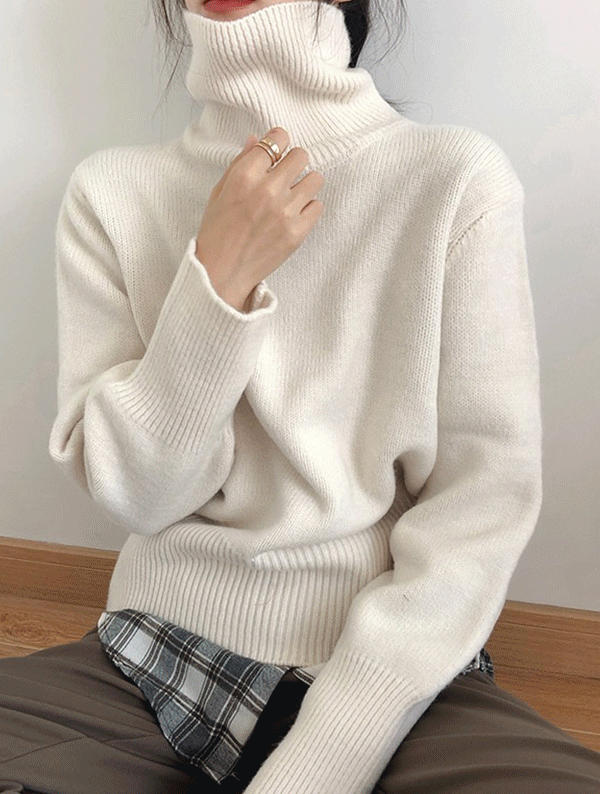 메이드제이 슈가레스 목폴라 니트 KT1906 겨울 울 하이넥 기본 베이직 루즈핏 오버핏 래글런 숏 크롭