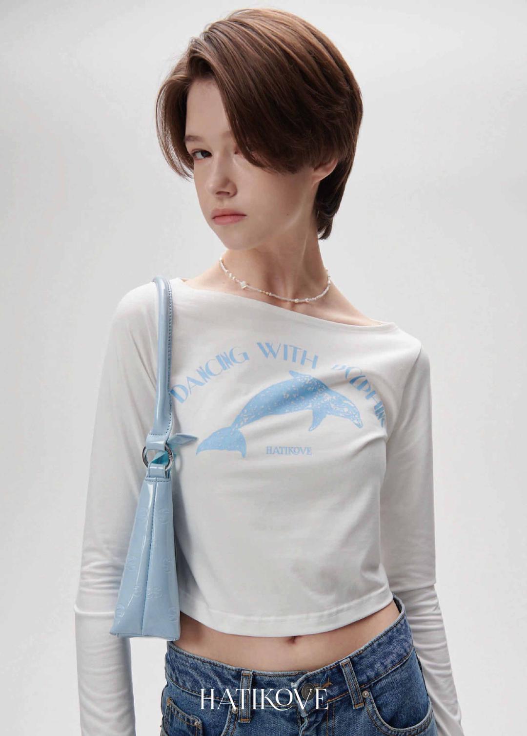 [HATIKOVE] T-SHIRT04_ dolphin baby long sleeve t-shirts(white)