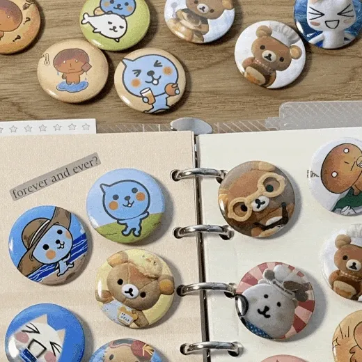 [6개 세트] 고전 리락쿠마 토로 고양이 농담곰 키티 뱃지 캔뱃지 가방꾸미기 행운뱃지 파우치 필통 가방장식