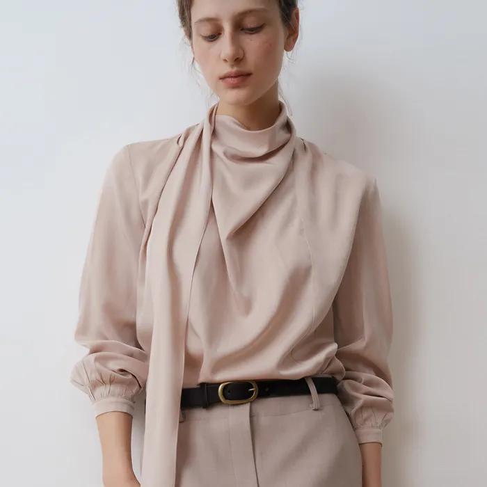 [2/10 예약배송][26SS] VINE DRAPE TIE BLOUSE_BLUSH PINK_OF1C2XBL01BPK