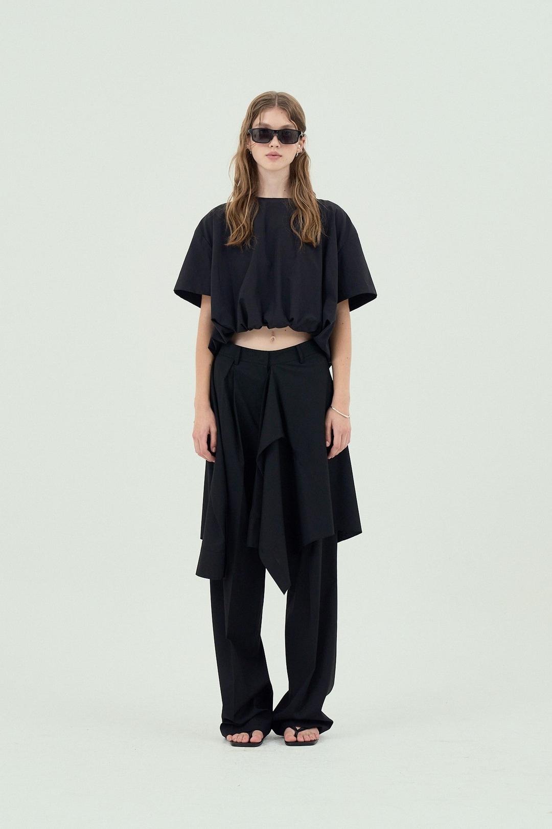 Layered shirt raw-edge cut pants - BLACK / S