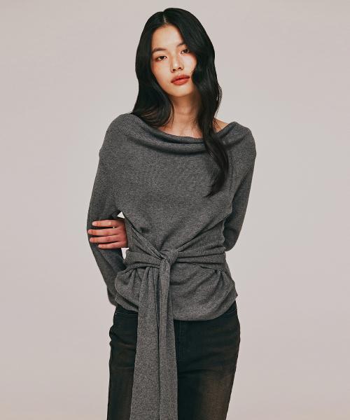 COWL NECK TIED UP WAIST KNIT TOP_T513TP104