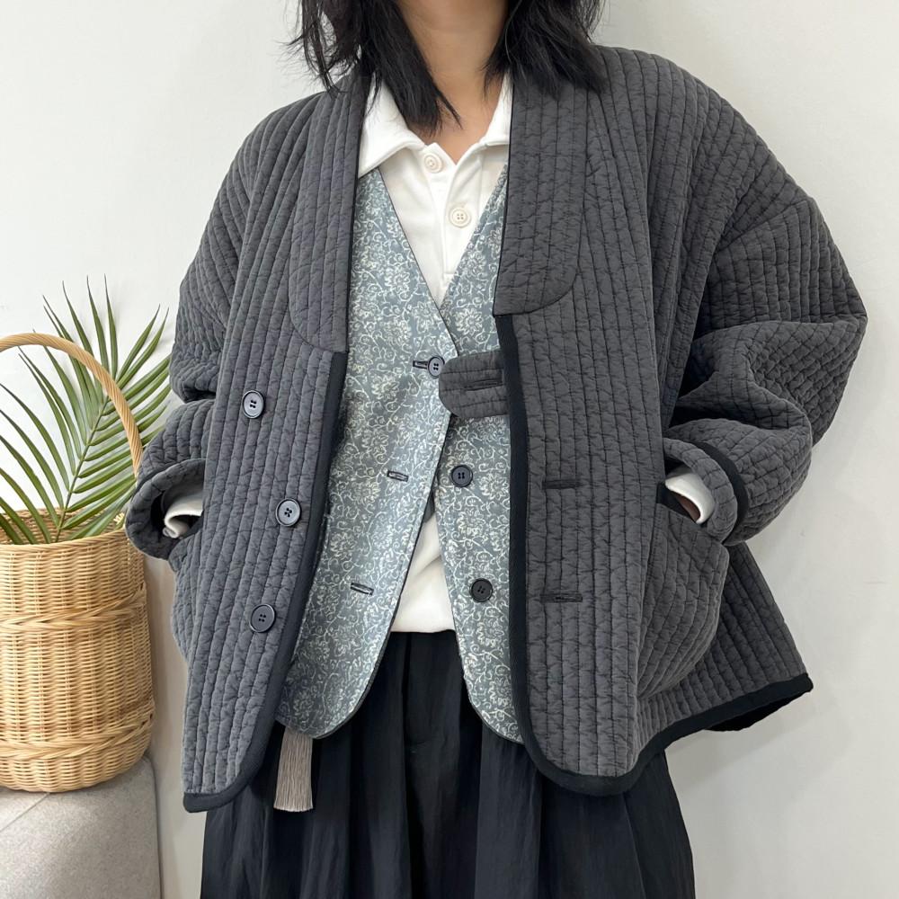 [생활한복자켓] 맨도롱 누빔 한복 자켓, 2color, 화이트 차콜