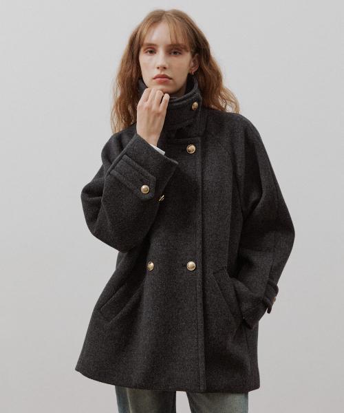 오버핏 캐시미어 더블 하프코트 [차콜]