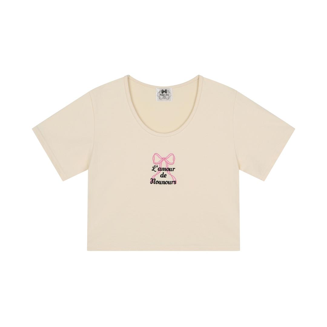 (2023 SS) L'amour de Nounours ribbon crop T-shirts ( Butter )