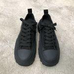 블랙 청키 콤비 스니커즈 - 운동화 플랫폼 통굽 키높이 고무 러버 캔버스 코튼 면 라운드토 어글리슈즈 검정신발 고프코어