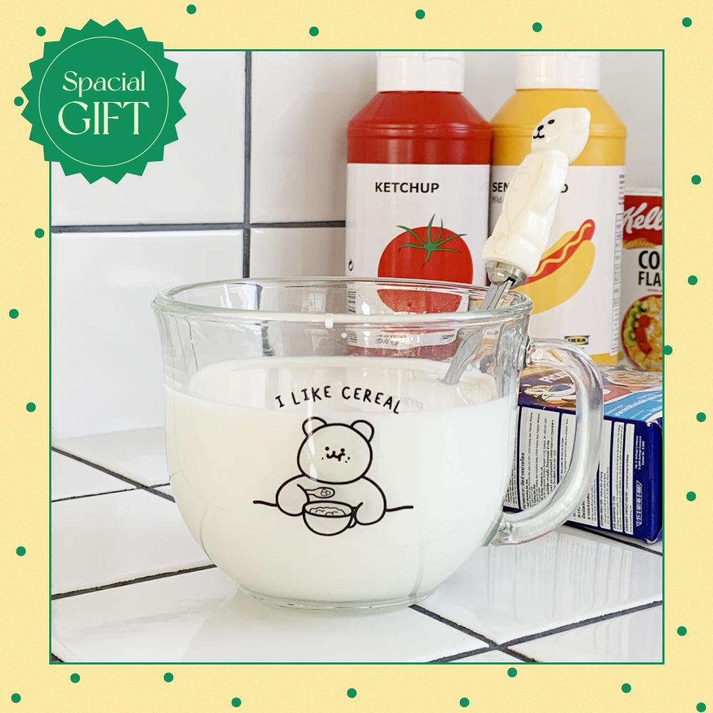 스푼 모모베어 시리얼컵 유리컵 요거트볼 대용량