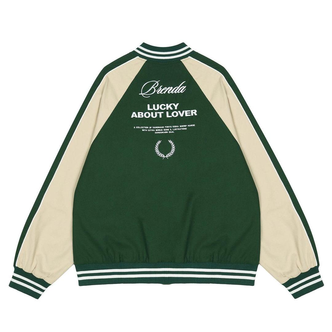 Aelfric Eden Star Embroidered Colorblock Varsity Jacket - green / S