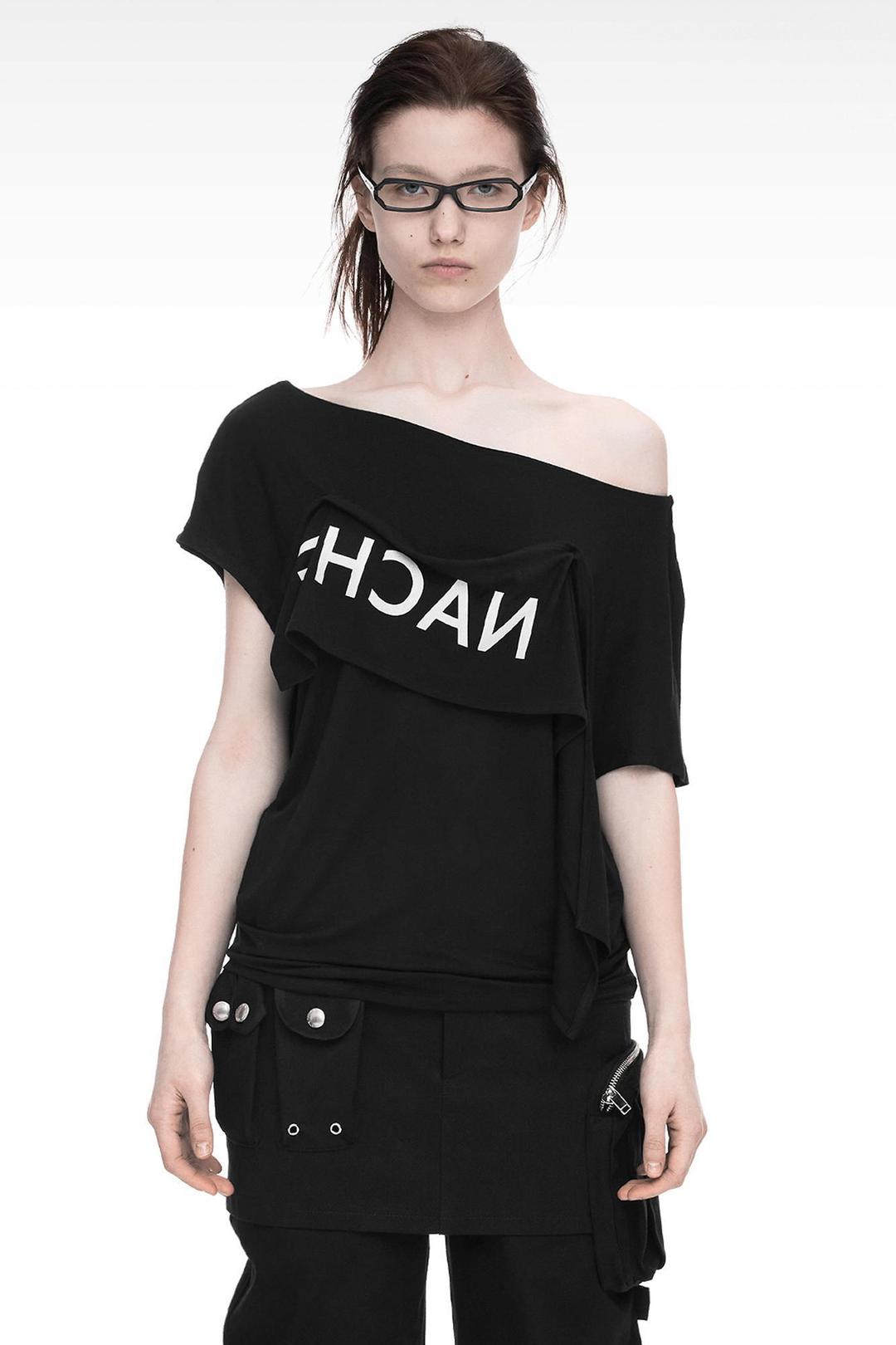 2-WAY PRINTED LOOSE T-SHIRT BLACK