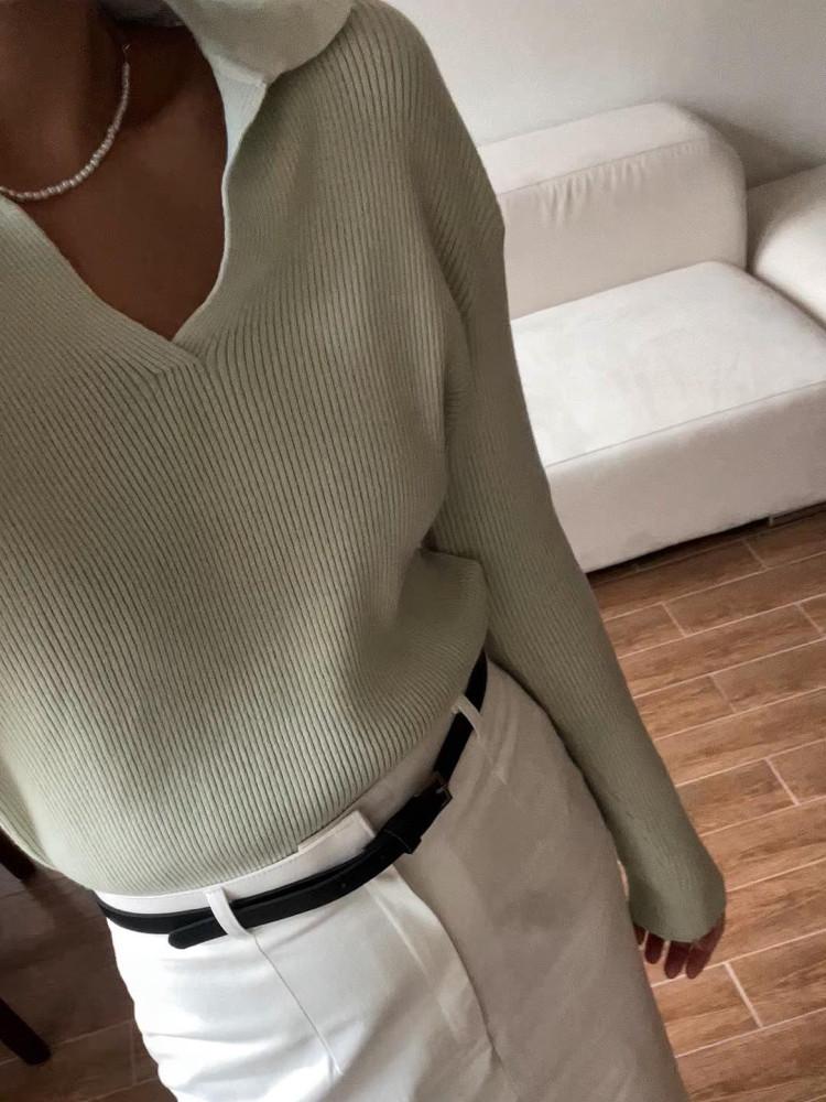 [주문폭주]카라 V넥 골지 니트(블랙,민트)