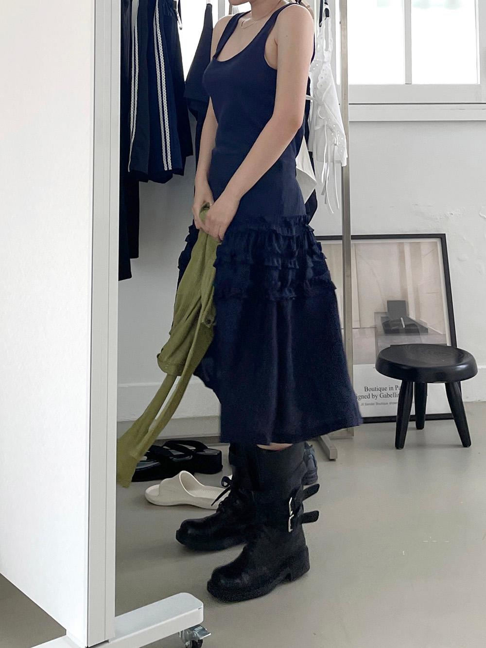 NAVY FRILL ONE-PIECE