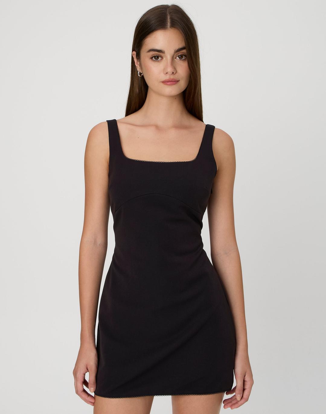 Picot Trim Tailored Mini Dress