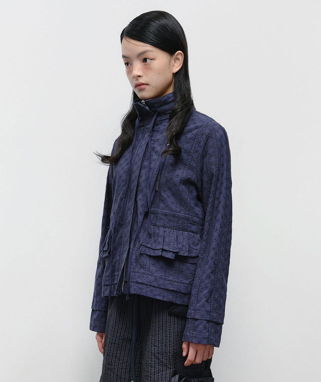 String Trimmed Lace Jacket [Navy]