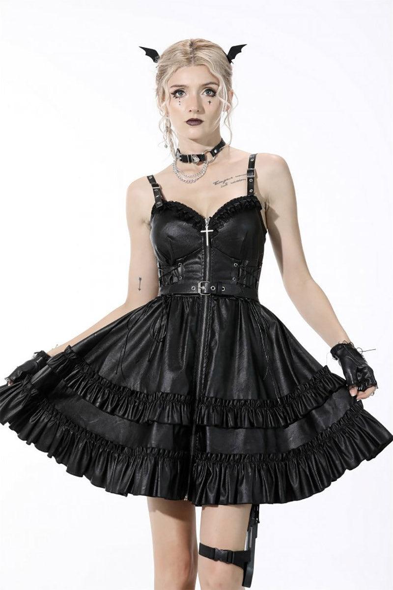 Bad Girl Ruffle Leather Dress - S
