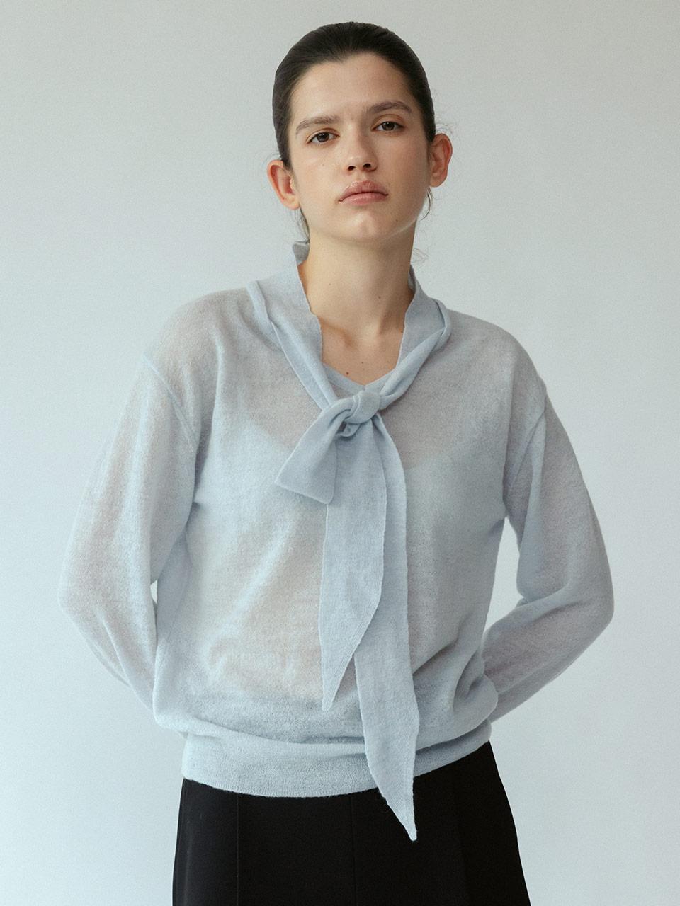 Sheer Kid-mohair Tie Pullover SK5WP482-AM