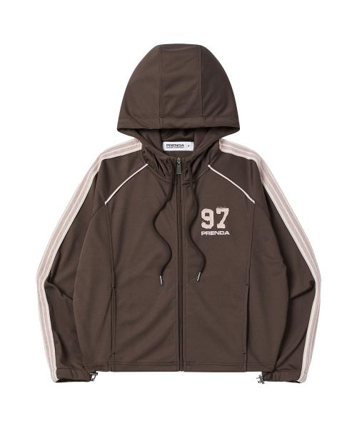 프렌다(PRENDA)  JACQUARD TAPE RAGLAN ZIP-UP JACKET BROWN - 사이즈 & 후기 | 무신사