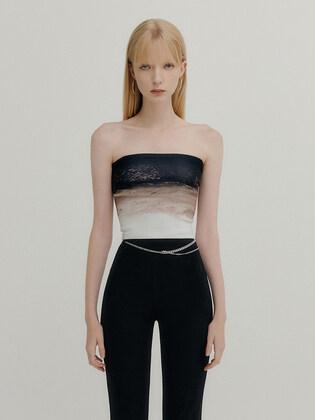 [단독]PRINTED TUBE TOP - BROWN WAVE