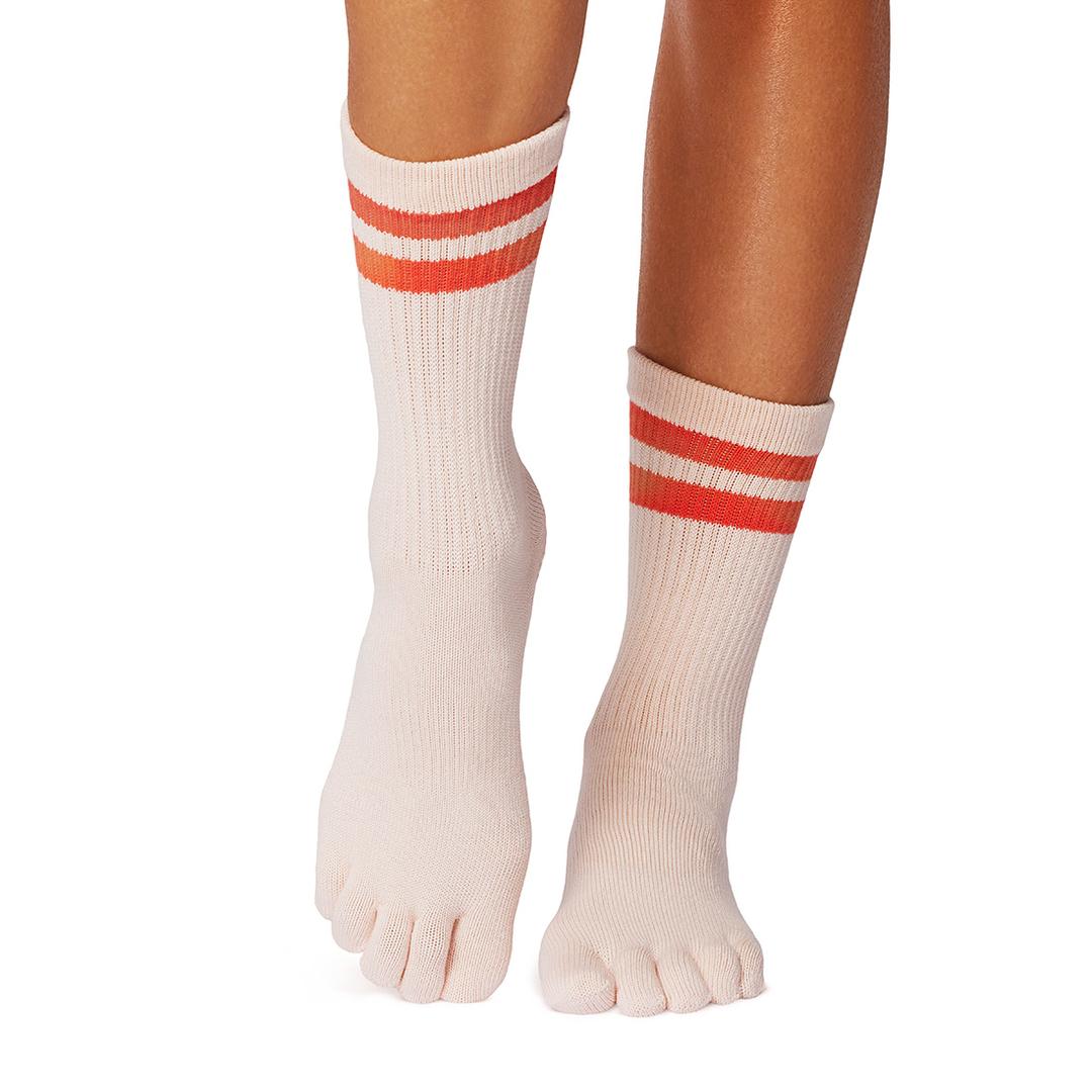ToeSox Grip F/T Crew Hot Coral Stripe
