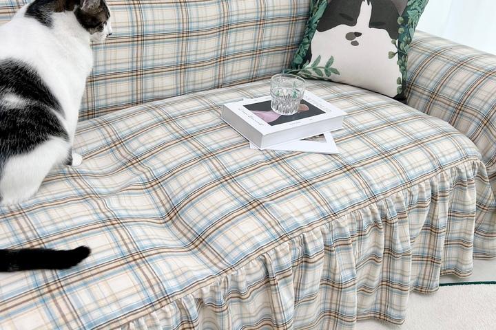 사계절 바닐라 체크 프릴 소파커버 소파덮개 천 4size