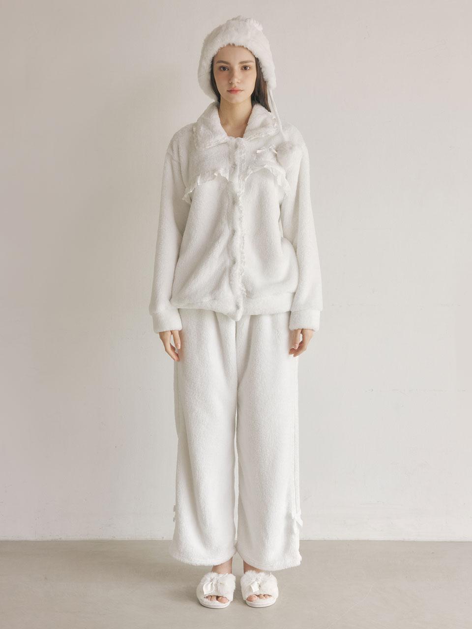 루나루즈스튜디오 여성 마야 극세사 수면 긴소매 카라넥 투피스 잠옷