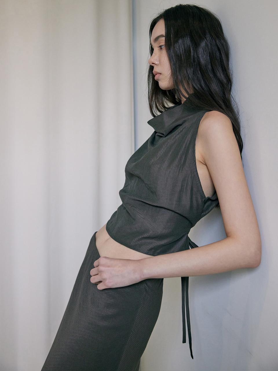 Soft cowl halter top_ash brown