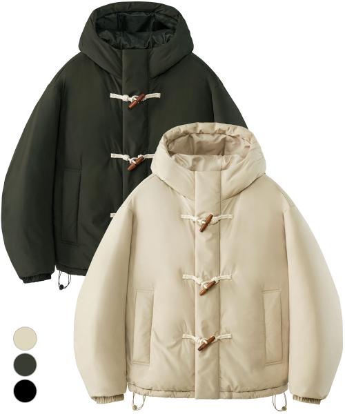 2WAY 오버사이즈 더플 후드 헤비 숏패딩 3Color