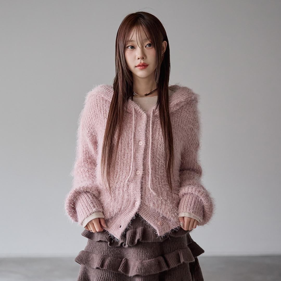 로제닝 후드 니트가디건