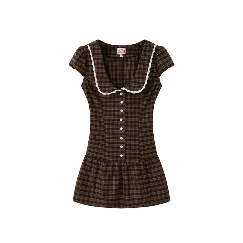 CINCH-WAIST GINGHAM  MINI DRESS - XS
