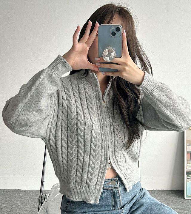 [당일출고] 수엠W 가을 크롭 니트 집업 아우터 S158 양집업니트자켓