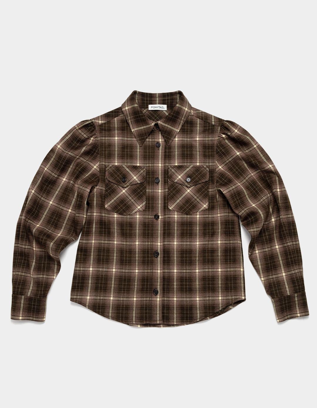 Soft Brushed Puff Check Shirt (Brown)