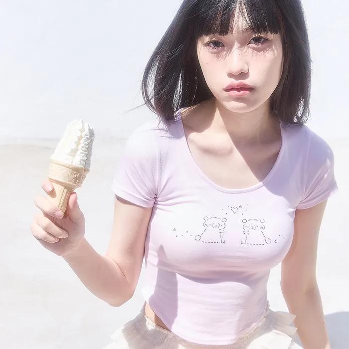 쿠마 핫픽스 핏티드 티셔츠 핑크
