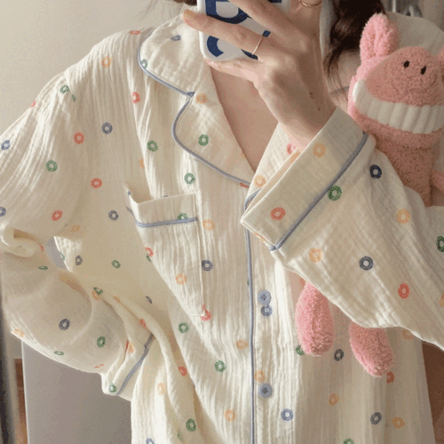 (면100) 푸르츠 파자마 세트 긴팔 귀여운 잠옷 가을 겨울 홈웨어 요루면