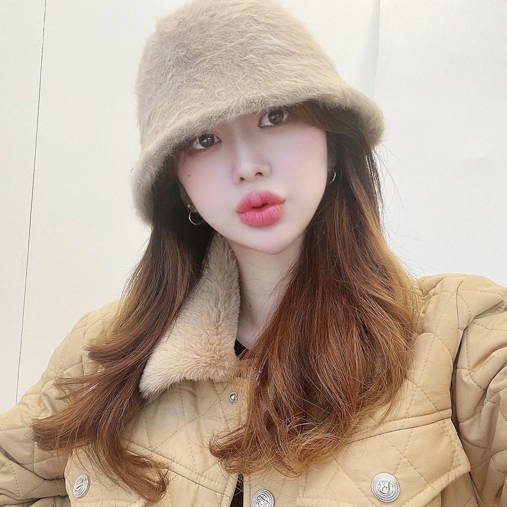 VANANA2 뽀송 리얼 앙고라퍼 다운챙 데일리 벙거지 버킷햇, 코코아