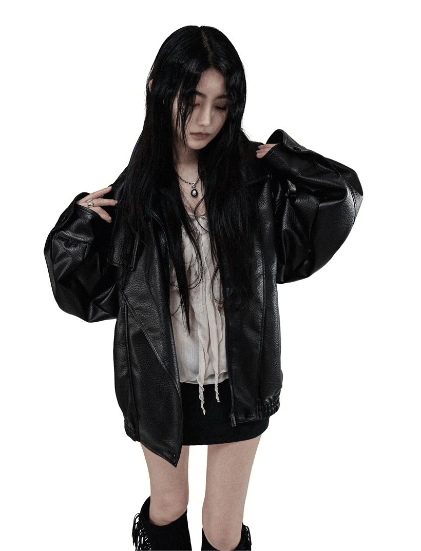 HAN TURTLENECK HIDDEN ZIPPER LAYER LEATHER JUMPER JACKET 핸 터틀넥 히든 지퍼 레이어 레더 점퍼자켓