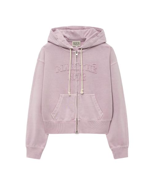 W VINTAGE DYEING APPLIQUE LOGO CROP HOODIE ZIPUP dark pink