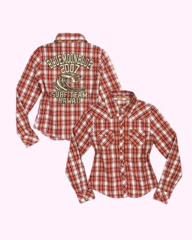 surf wave printing check shirt