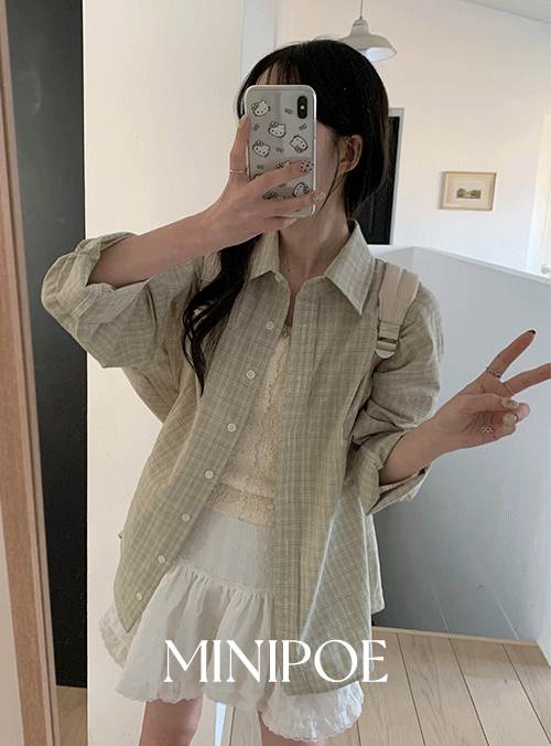 미니포에 [얼리스프링💗][MADE] 녹차 프라페 체크셔츠 (1color)