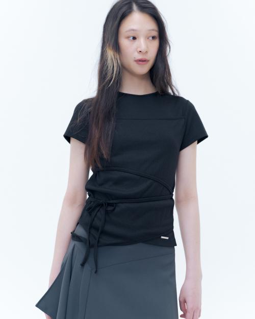 String layered knit top BLACK
