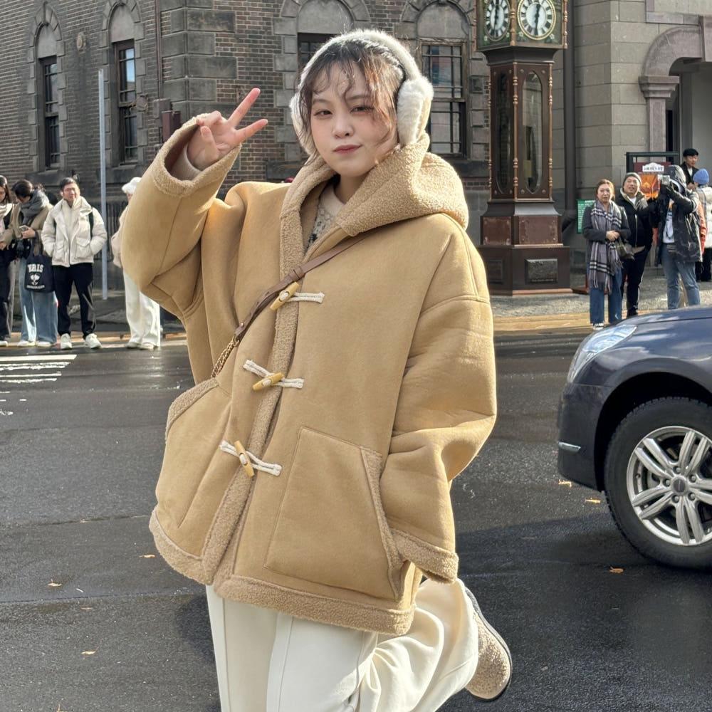 [빅사이즈/~88] 크루키 후드 무스탕 코트