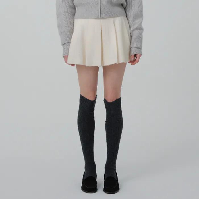 Boucle Blair Pleated Mini Skirt_Ivory