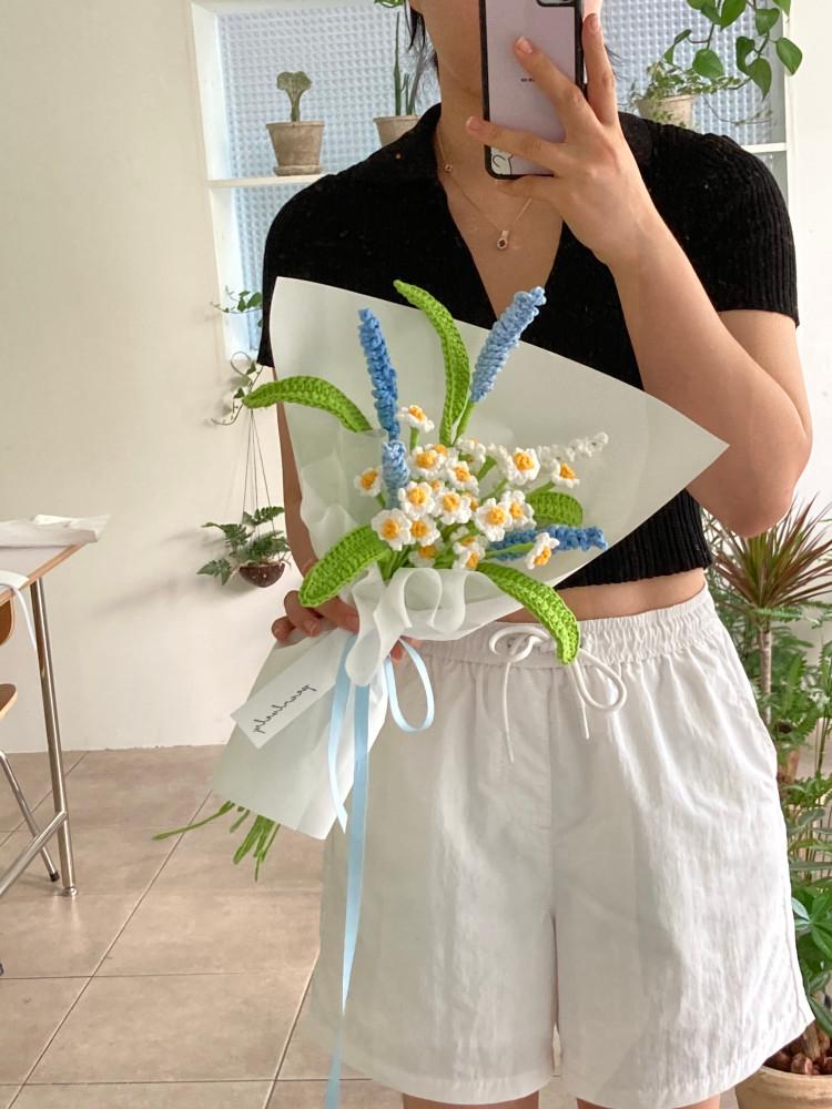 뜨개 데이지 라벤더 큰 꽃 다발 완제품 선물 집들이 인테리어 니트 코바늘