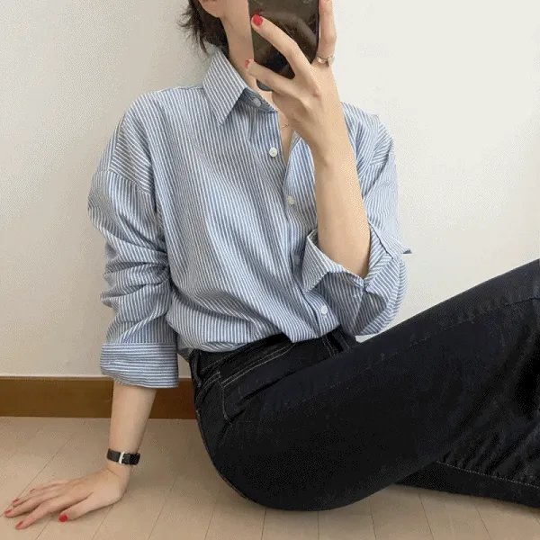 루시 스트라이프 레이어드 루즈핏 트임 블라우스 남방 셔츠 / 4 colors!
