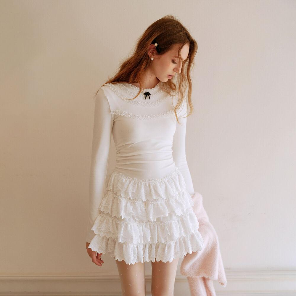Cest_White lace layer dress