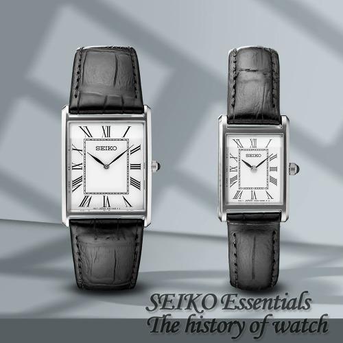 세이코 SEIKO 세르띠에 남자 여자 사각 가죽 패션 손목시계 커플아이템  SWR049 SWR053
