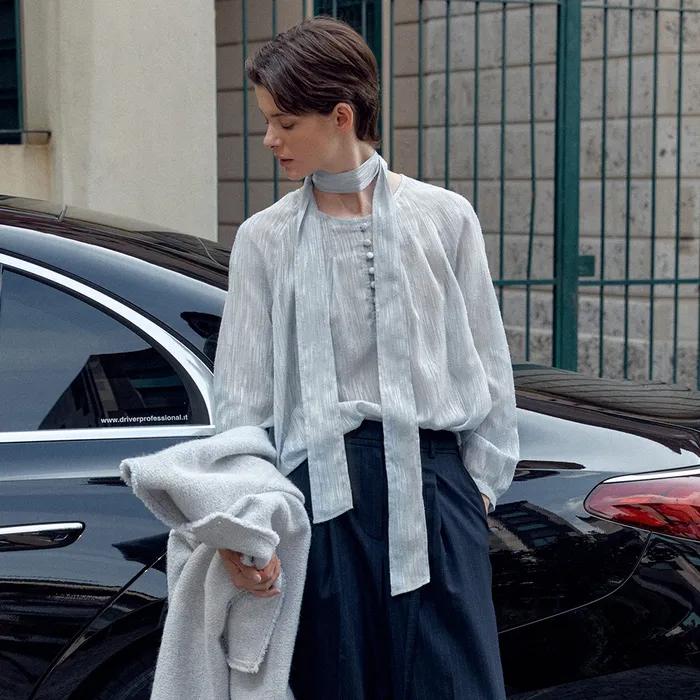 Round-neck Tucked Tie Blouse SW4AB853-K6