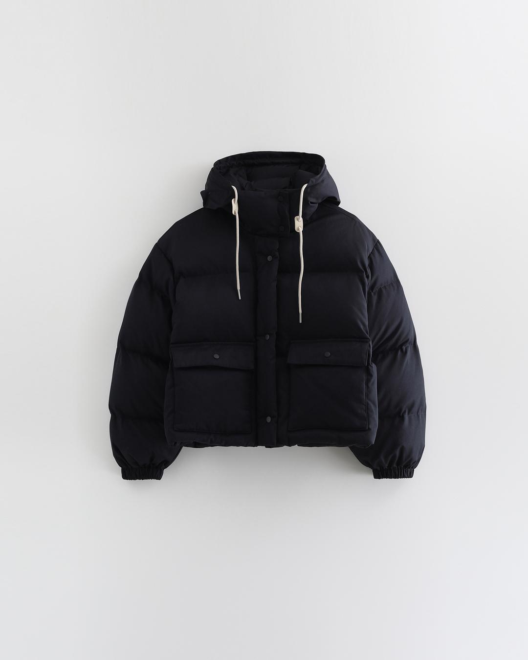 String Hoodie Crop Padding_Navy