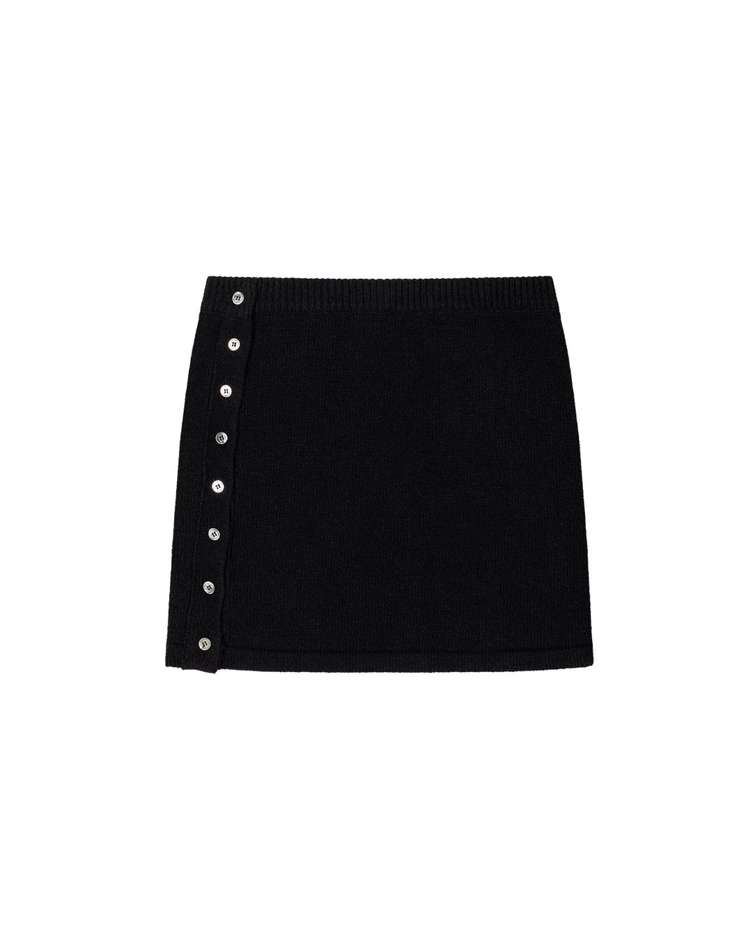 BASIC SIDE BUTTON KINT SKIRT, BLACK