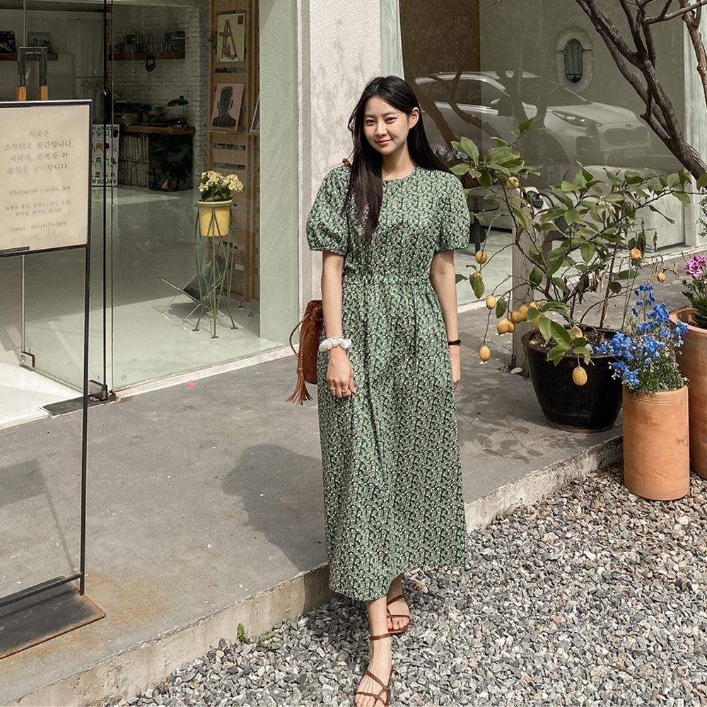 [나들이룩/체형커버] 플라워 스트링 롱 원피스